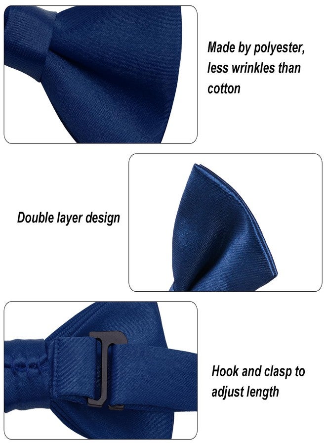 Bskifnn Kids Bow Ties Solid Color Satin Bow Tie for Child Boys Toddlers Wedding Party Dress up (Navy blue, kids) - Image 3